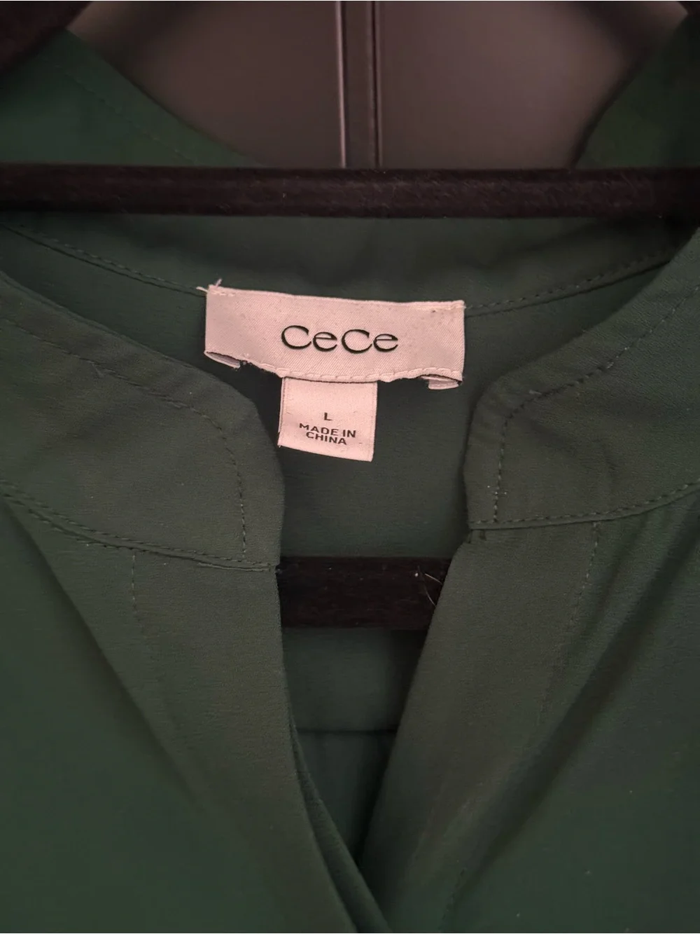 🌲 CeCe Women's 3/4 Sleeve Button Down Dark Forest Green Collar Blouse - Size L - Picture 8 of 12